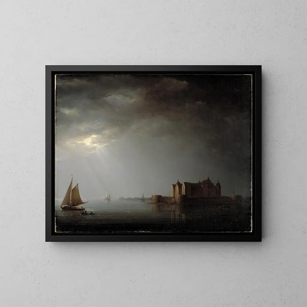 Château de Kalmar au clair de lune - Carl Johan Fahlcrantz — kehystetty taideteos seinällä