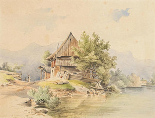 Cabane en bois au bord du lac - Carl Lafitte — näkymä teoksesta