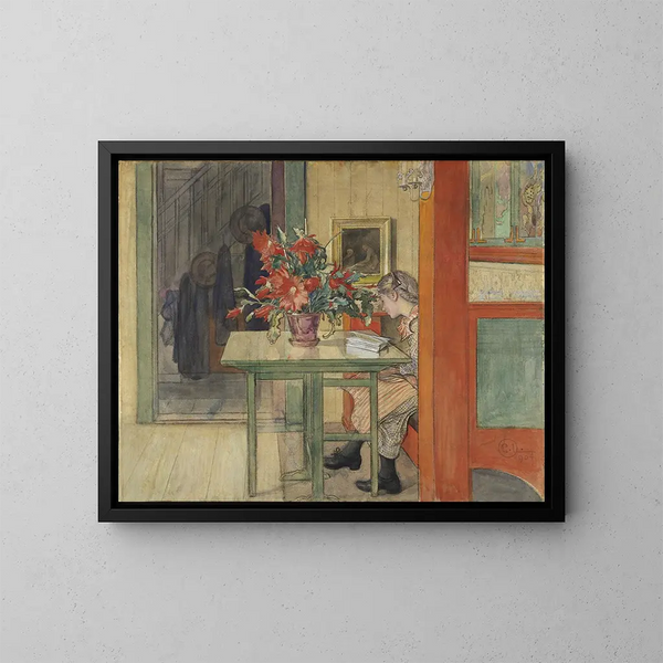 Lisbeth lukemassa - Carl Larsson — kehystetty taideteos seinällä
