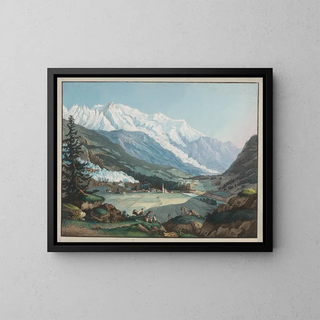 Näkymä Chamonix-laaksoon otettu lähellä Argentièreä - Carl Ludwig Hackert — kehystetty taideteos seinällä