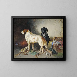 Carl Pischinger - Zwei Hunde mit einer Kleiderkiste.webp