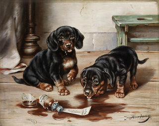 Carl Reichert - Zwei Dackel mit Arznei.webp