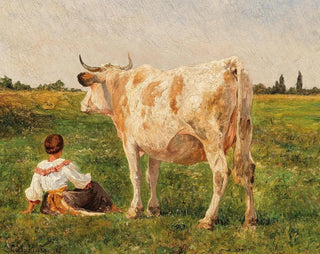 Bovin de steppe hongrois dans le pré - Carl Rudolf Huber — näkymä teoksesta