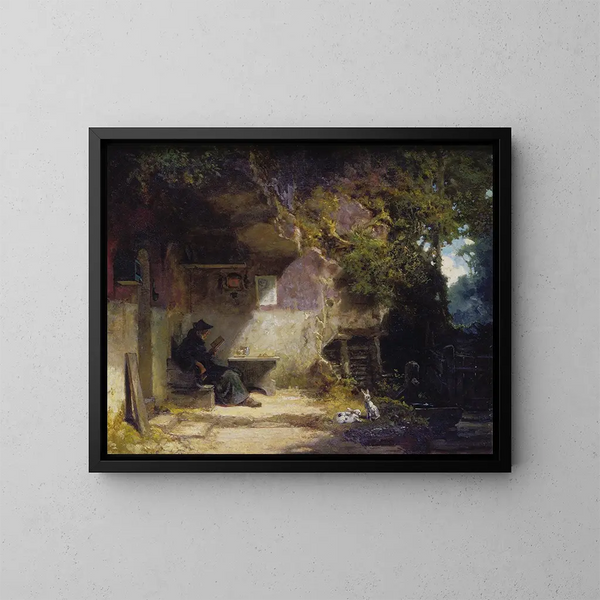 Le ermite devant sa retraite - Carl Spitzweg — kehystetty taideteos seinällä