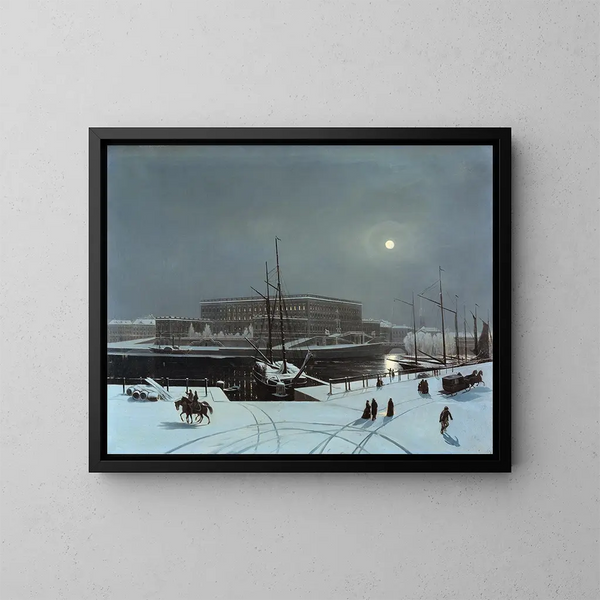 Vue du Palais Royal de Stockholm en hiver - Carl Stefan Bennet — kehystetty taideteos seinällä