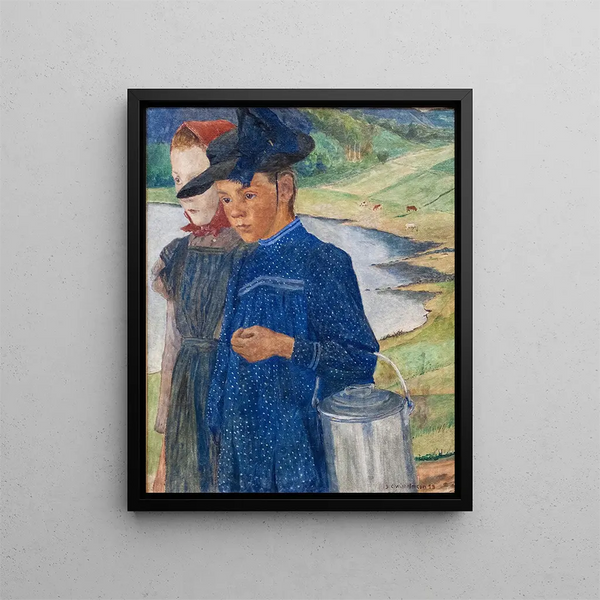 Kaksi tyttöä tiellä - Carl Wilhelmson — kehystetty taideteos seinällä