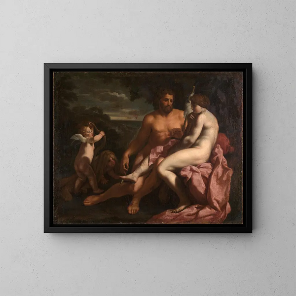 Hercule ja Omphale - Carlo Cignani — kehystetty taideteos seinällä