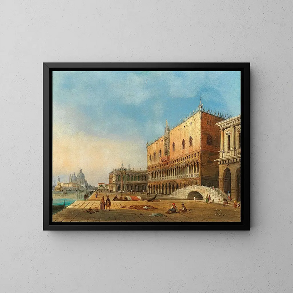 Venetsia, näkymä Saint-Marcin lahdelle ja Doge-palatsiin Santa Maria della Salute taustalla - Carlo Grubacs — kehystetty taideteos seinällä