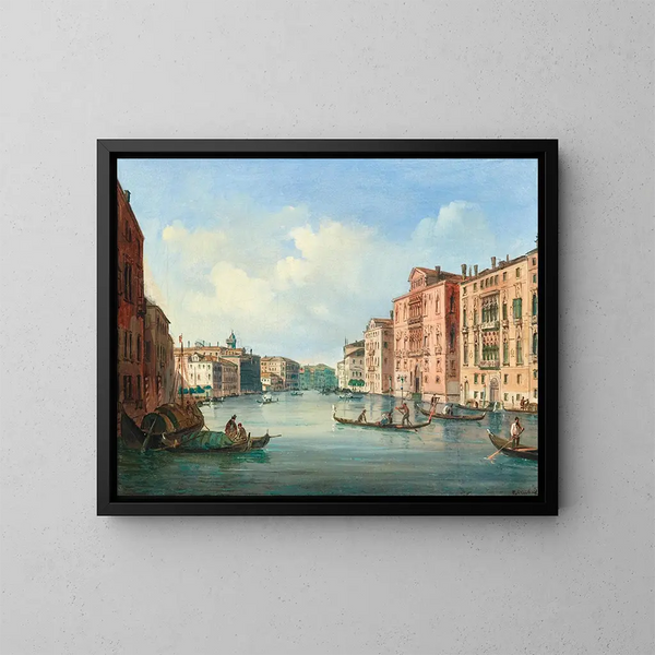 Venetsia, näkymä Grand Canalilta Palazzo Cavalli-Franchetti ja Palazzo Barbaro - Carlo Grubacs — kehystetty taideteos seinällä