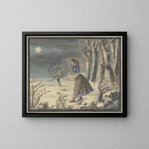 La poétesse Anna Louise Karsch dans un paysage d'hiver au clair de lune - Caroline Pierson — kehystetty taideteos seinällä