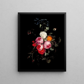 Carstian Luyckx - A Festoon of Roses hanging from a Blue Ribbon with Butterflies and Insects.webp