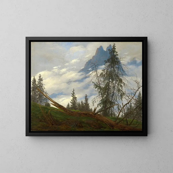 Vuorenhuippu pilvien kanssa - Caspar David Friedrich — kehystetty taideteos seinällä