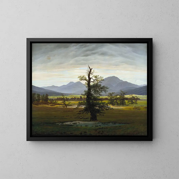 Kylän maisemasta aamun valossa, L oneinen puu - Caspar David Friedrich — kehystetty taideteos seinällä