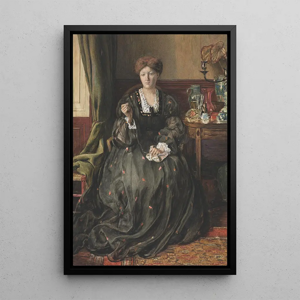 Emma Madox Brownin pohdiskeleva muotokuva - Catherine Madox Brown — kehystetty taideteos seinällä