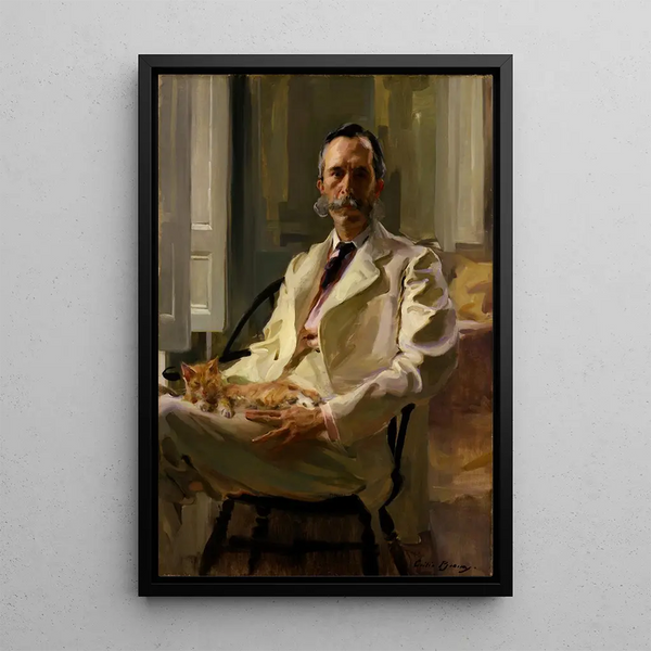 Mies maalaus kissan kanssa - Cecilia Beaux — kehystetty taideteos seinällä
