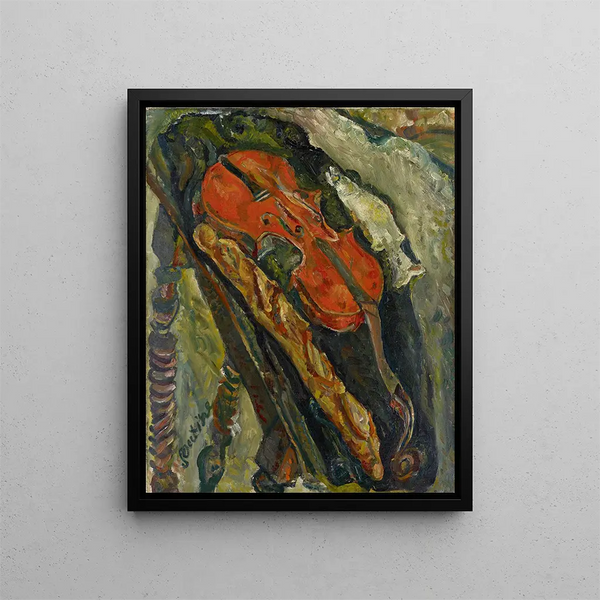 Luontokuva still life with violin, bread and fish - Chaïm Soutine — kehystetty taideteos seinällä