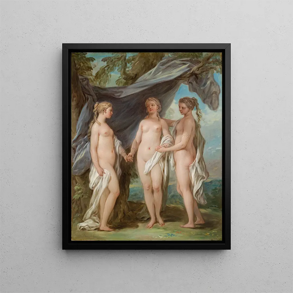 Les Trois Grâces - Charles André van Loo — kehystetty taideteos seinällä