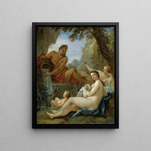 Une rivière et une nymphe de fontaine - Charles-Joseph Natoire — kehystetty taideteos seinällä
