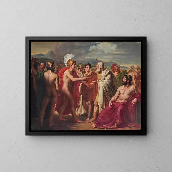 Achille esittelee viisauden hinnan Nestorille - Charles-Philippe Auguste Larivière — kehystetty taideteos seinällä