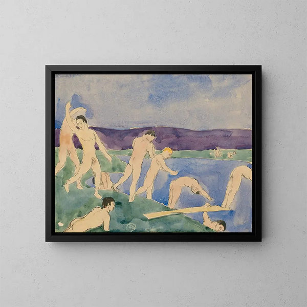 Kaksitoista poikaa alasti rannalla - Charles Demuth — kehystetty taideteos seinällä