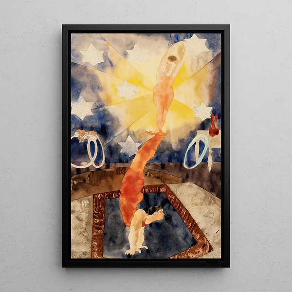 Kaksi akrobaattia punaisissa sukkahousuissa - Charles Demuth — kehystetty taideteos seinällä