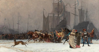Charles Edouard Delort - Winter evening at the harbor.webp