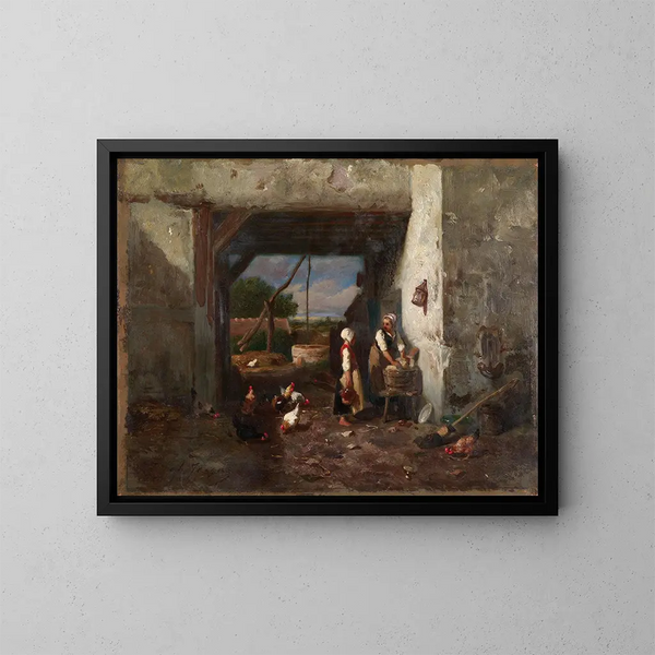 Cour de poules - Charles Émile Jacque — kehystetty taideteos seinällä