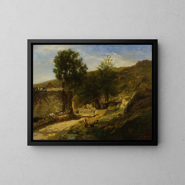 Entrée du village - Charles François Daubigny — kehystetty taideteos seinällä