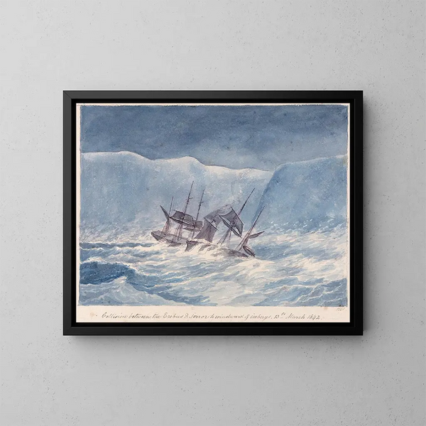 Collision entre l'Erebus et le Terror au vent des icebergs, 13 mars 1842 - Charles Hamilton Smith — kehystetty taideteos seinällä