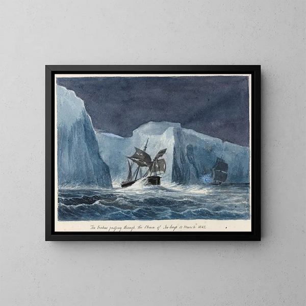 L'Erebus kulkee jäävuorensein läpi - Charles Hamilton Smith — kehystetty taideteos seinällä
