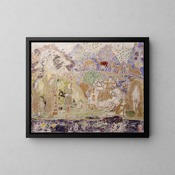 Figures et cerfs - Charles Prendergast — kehystetty taideteos seinällä