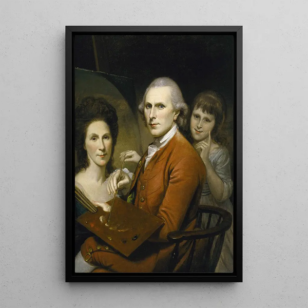 Itsekuva Angelican kanssa ja Rachelin muotokuva - Charles Willson Peale — kehystetty taideteos seinällä