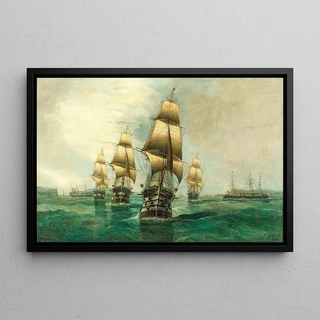 Cheri Francois Dubreuil - A Fleet Parade of AmericanFrench Ships in the Background a Harbour Exit.webp