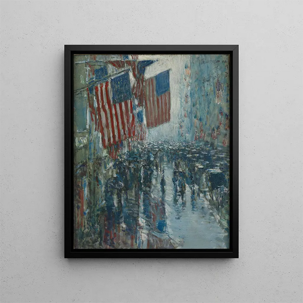 Sadepäivä Fifth Avenuella - Childe Hassam — kehystetty taideteos seinällä