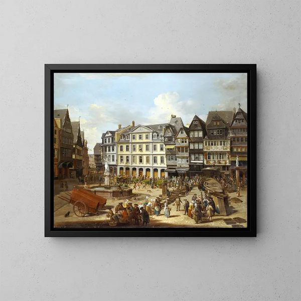 Un marché sur la Römerberg à Francfort - Christian Georg Schütz l'Ancien — kehystetty taideteos seinällä