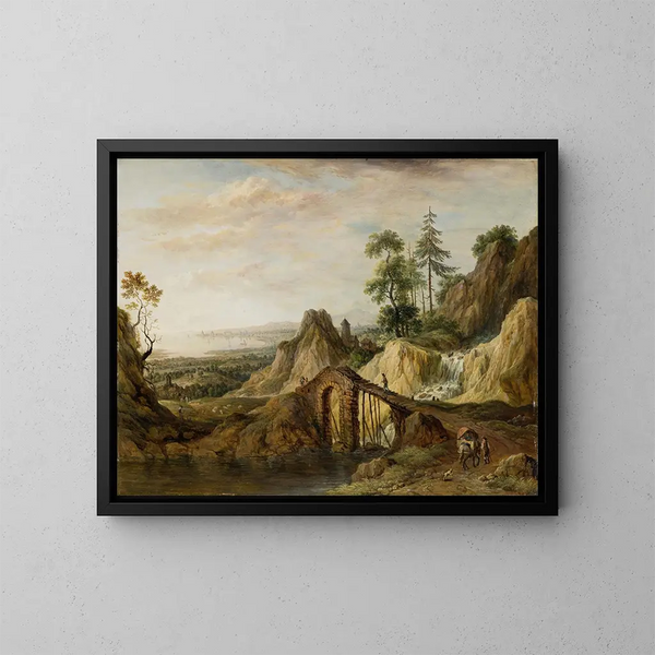 Maisema sillan kanssa - Christian Georg Schütz l'Ancien — kehystetty taideteos seinällä