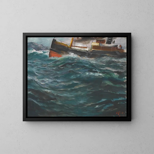 Un navire dans une mer agitée - Christian Krohg — kehystetty taideteos seinällä