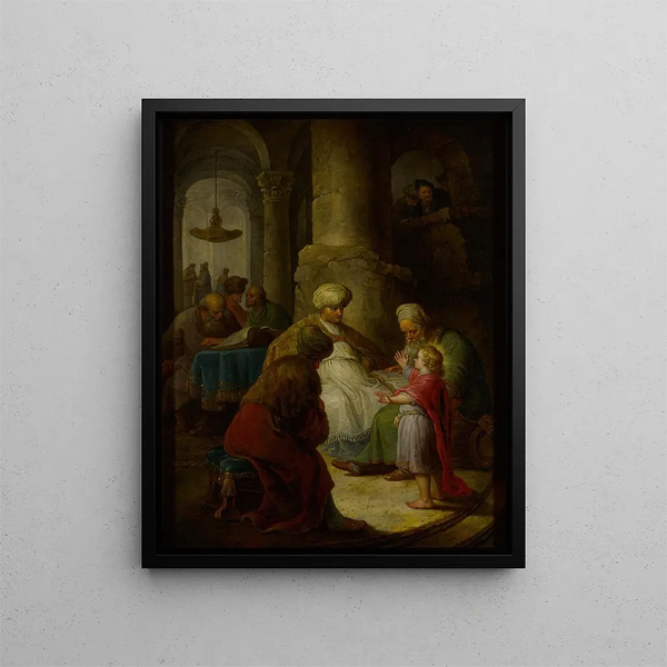Nuori Kristus temppelin opettajien joukossa - Christian Wilhelm Ernst Dietrich — kehystetty taideteos seinällä