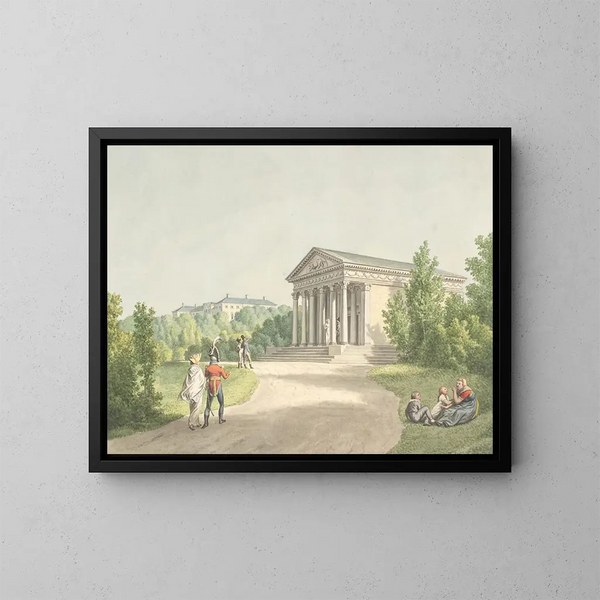 Perspective du jardin de Frederiksberg près du château et du temple d'Apollon - Christoffer Wilhelm Eckersberg — kehystetty taideteos seinällä
