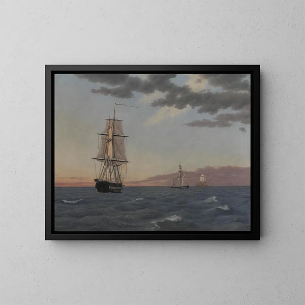 La Corvette Galathea ankkurissa lähettämässä apua Saint Jean - Christoffer Wilhelm Eckersberg — kehystetty taideteos seinällä