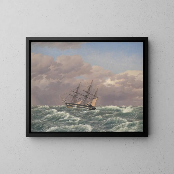 La Corvette Galathea dans une tempête en mer du Nord - Christoffer Wilhelm Eckersberg — kehystetty taideteos seinällä