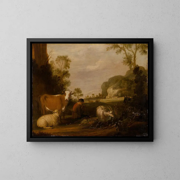 Bergère soittamassa musiikkia - Claes Cornelisz Moeyaert — kehystetty taideteos seinällä