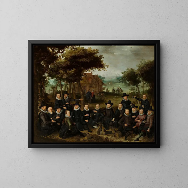 Vanhan Alkmaarin armeijan upseereista maisemassa - Claes Jacobsz van der Heck — kehystetty taideteos seinällä