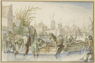 Claes Janszoon Visscher I - Winterlandschaft im Vordergrund zwei mit Pferden bespannte Schlitten.webp