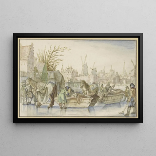 Claes Janszoon Visscher I - Winterlandschaft im Vordergrund zwei mit Pferden bespannte Schlitten.webp
