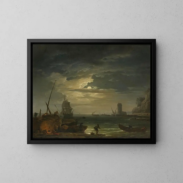 Välimeren lahti kuutamossa - Claude-Joseph Vernet — kehystetty taideteos seinällä