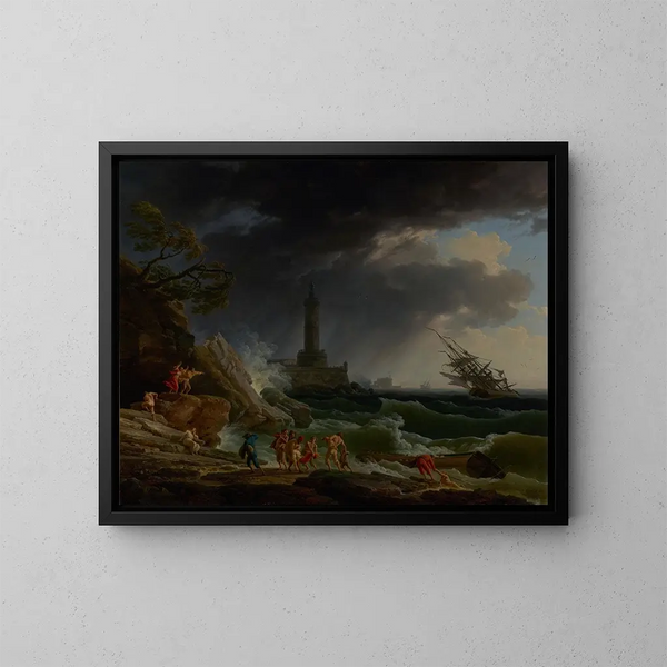 Yksi myrsky Välimeren rannikkolla - Claude-Joseph Vernet — kehystetty taideteos seinällä