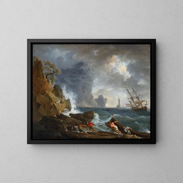 Un port italien par temps orageux - Claude-Joseph Vernet — kehystetty taideteos seinällä