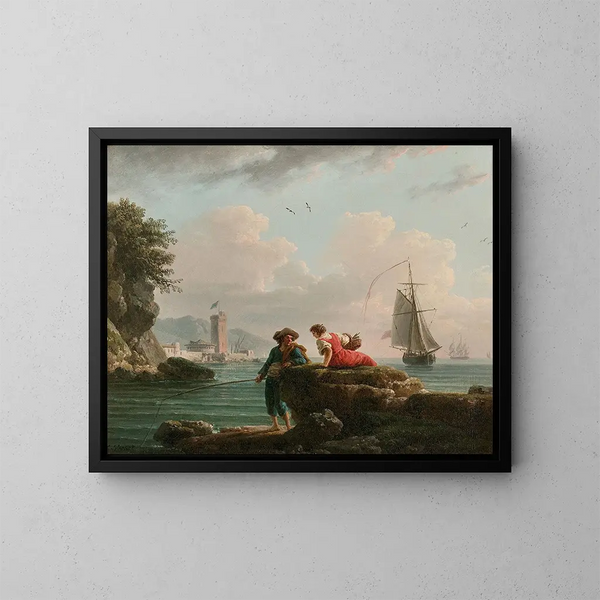 Kalastajat Välimeren rannalla - Claude-Joseph Vernet — kehystetty taideteos seinällä