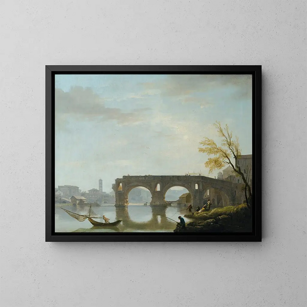 Ponte Rotto'n näkymä Roomassa - Claude-Joseph Vernet — kehystetty taideteos seinällä